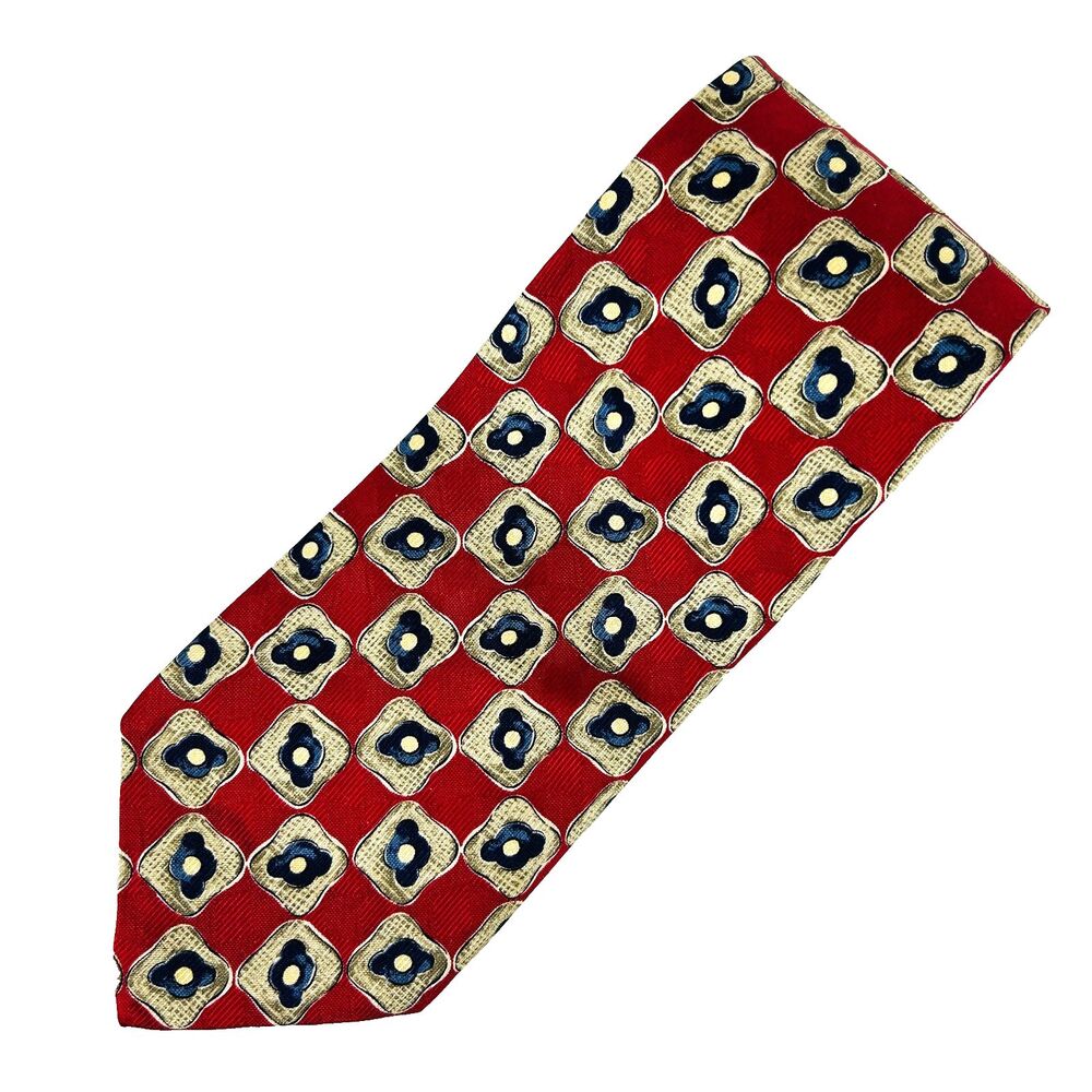 Robert Talbott Men’s Silk Tie Blue Red Geometric Handmade Necktie USA Wide